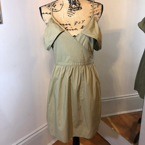 Madewell Khaki Cold Shoulder Ruffle Dress - Picture 4 of 8